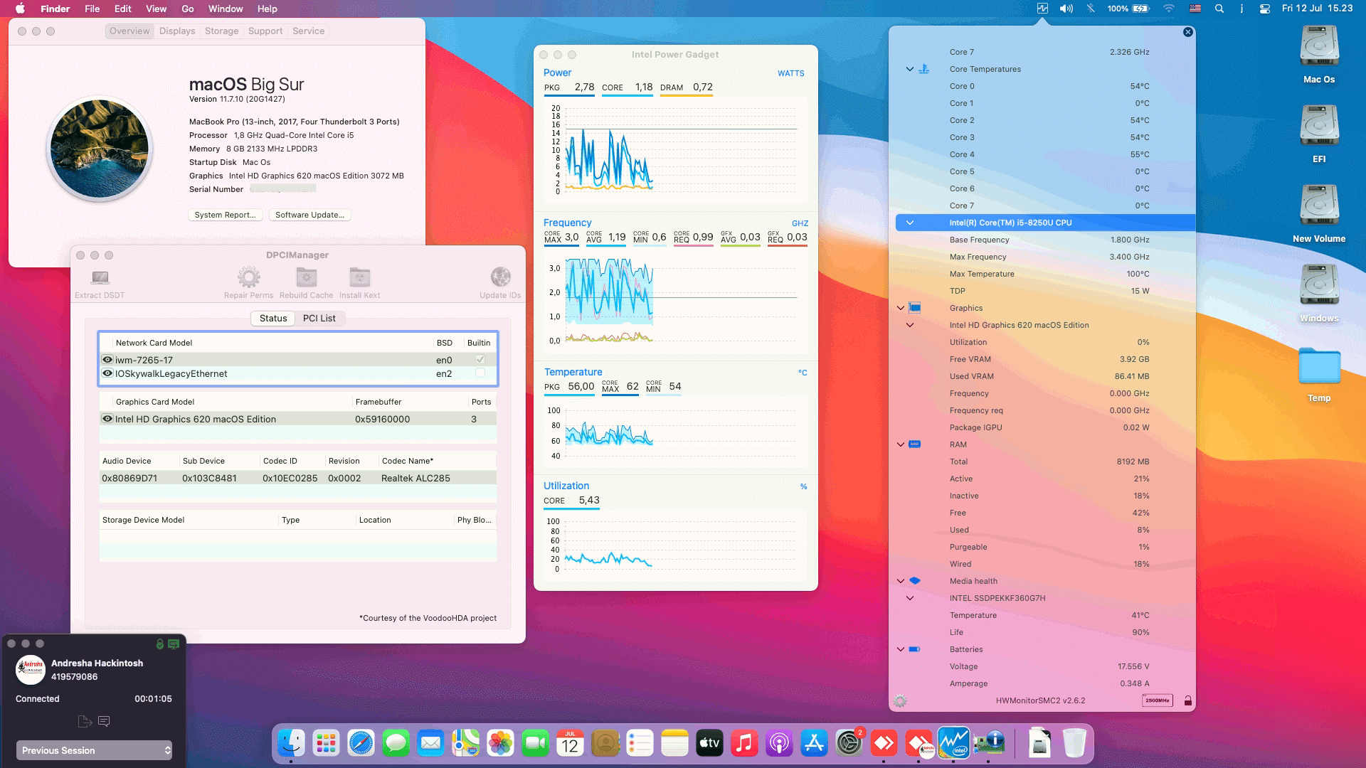 Success Hackintosh macOS Big Sur 11.7.10 Build 20G1427 in HP Envy 13-AH0029TU
